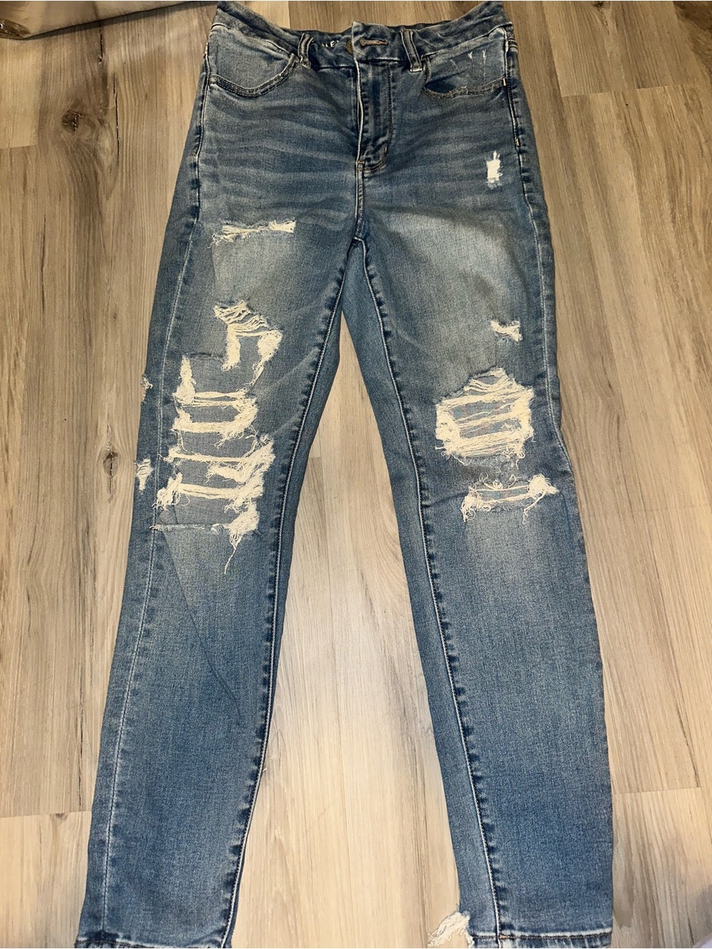American Eagle Outfitters Distressed Blue High-Rise Jeans